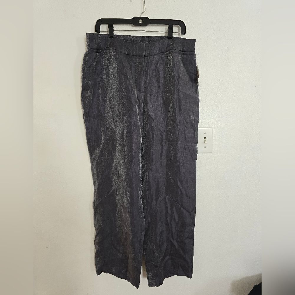 Chico's Travelers Gray Metallic Trouser Pants Size 12 R